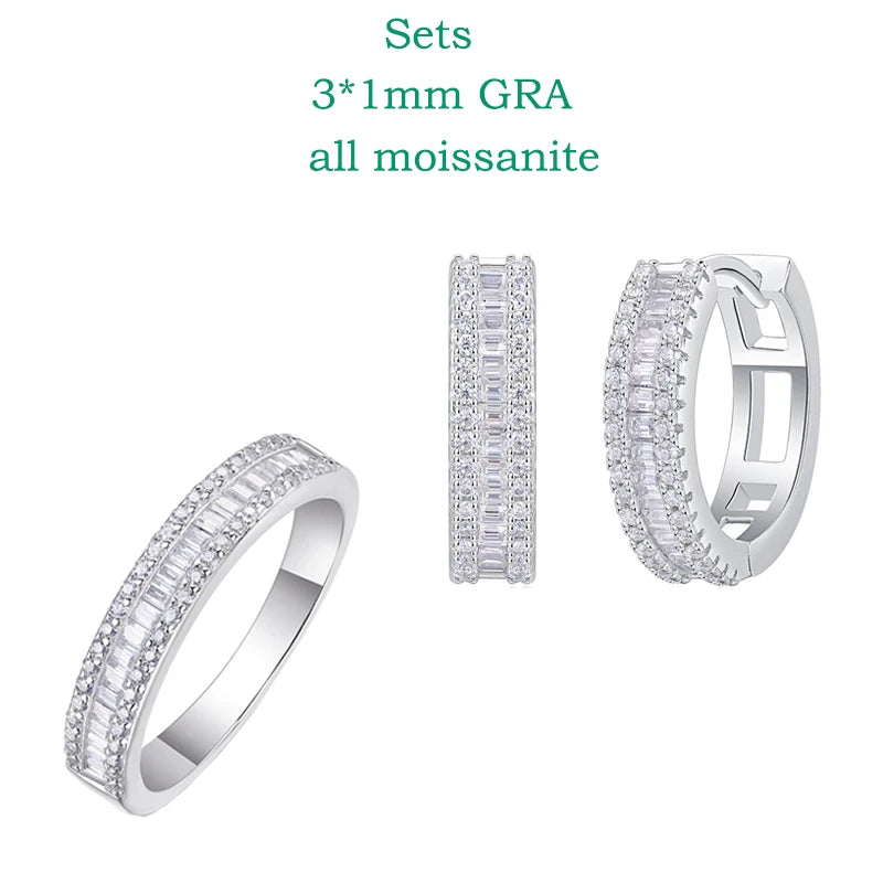 Daily Jewelry 925 Silver Emerald Cut Moissnaite Half Row Rings