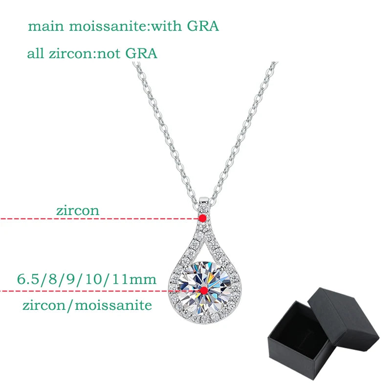 Sparkling Luxury 925 silver 1-5ct Moissanite Drop Necklace