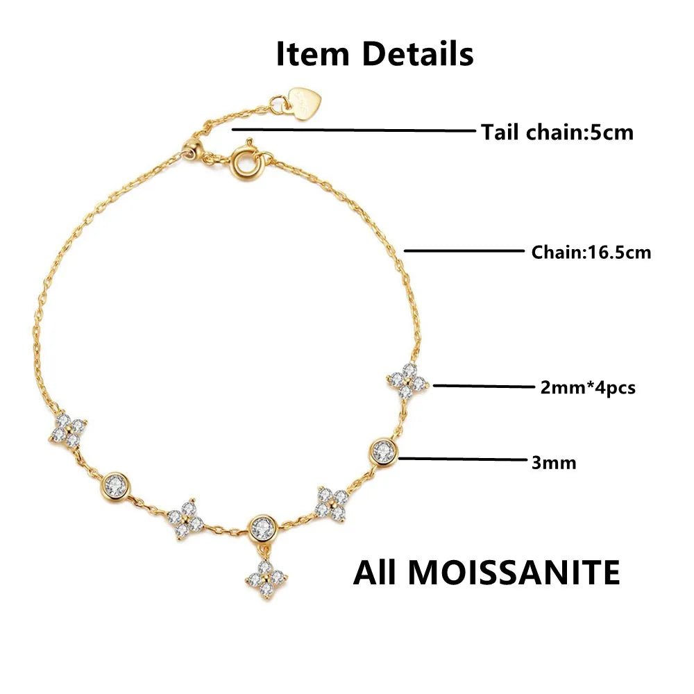 Four-leaf Flower Moissanite Adjustable Chain Bracelets