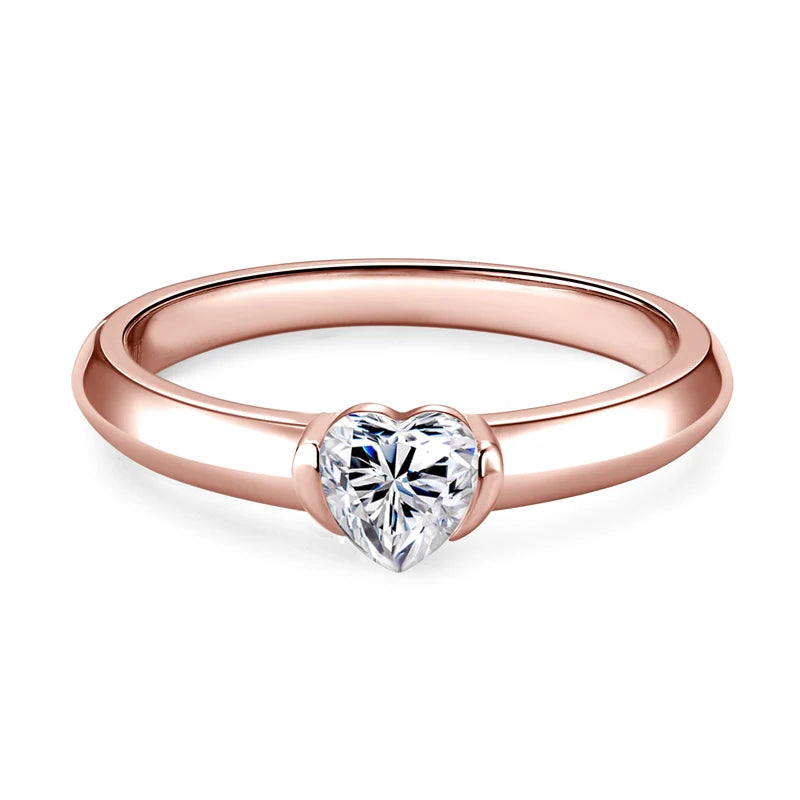 Heart Shaped 925 Rose Gold 0.5ct Moissanite Ring