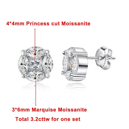 Princess Round Moissanite Stud Earrings