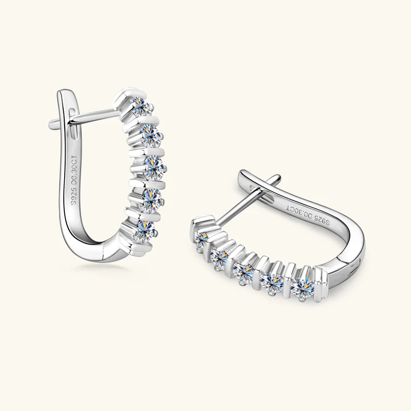 Luxury Round Cut Moissanite U-Shape Hoop Earrings