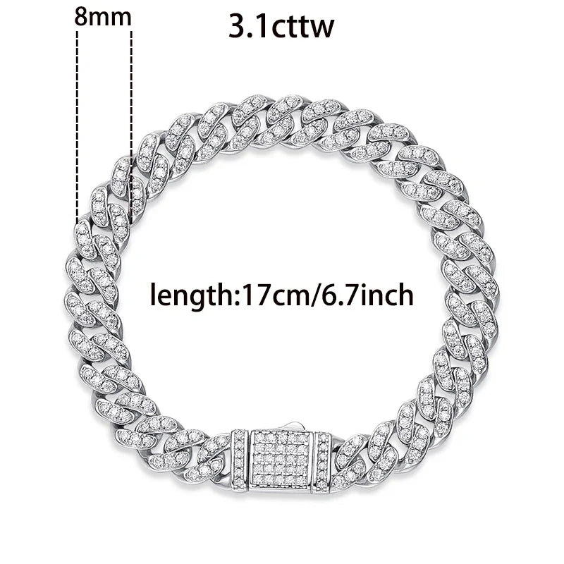 Cuban Hip Hop S925 8mm 3.1CT Moissanite Bracelet