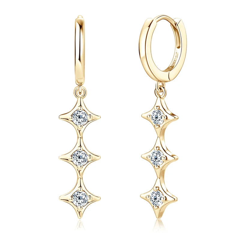 Lucky Three Star Moissanite Drop Earrings