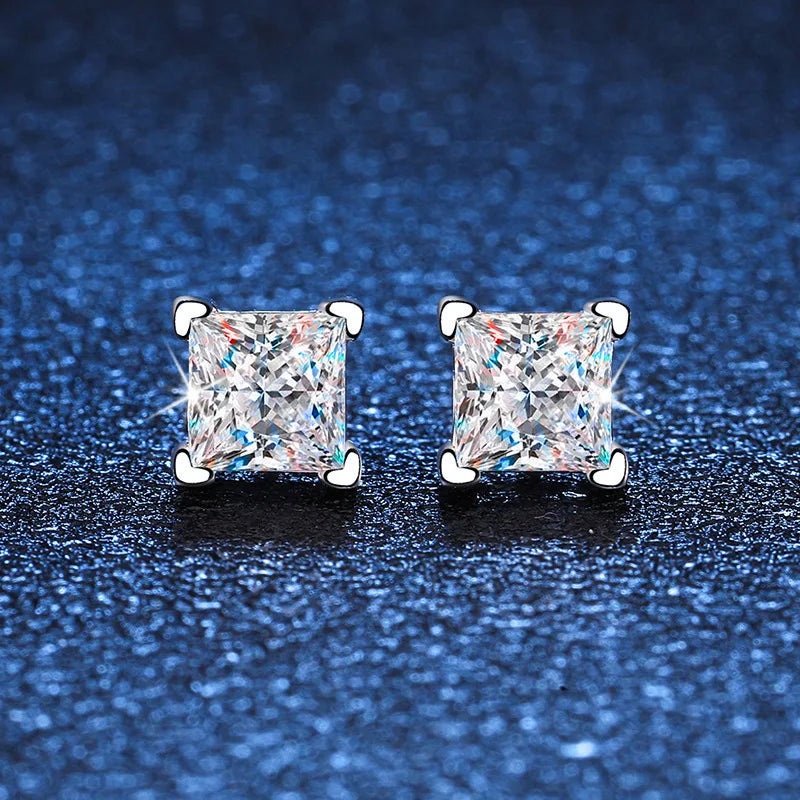 Princess Moissanite Zirconia Stud Earrings