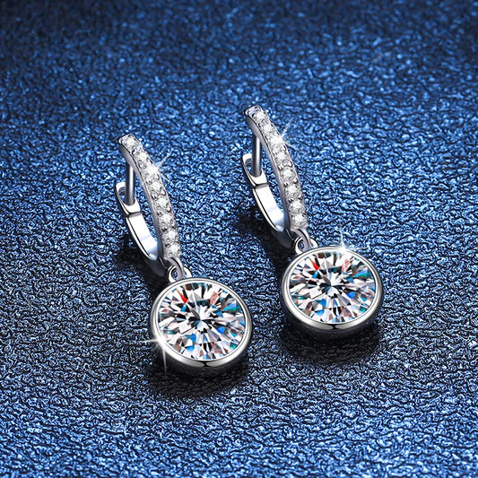 Pendientes colgantes de moissanita de 0,5 ct y 1 ct en plata s925 con halo de burbujas 