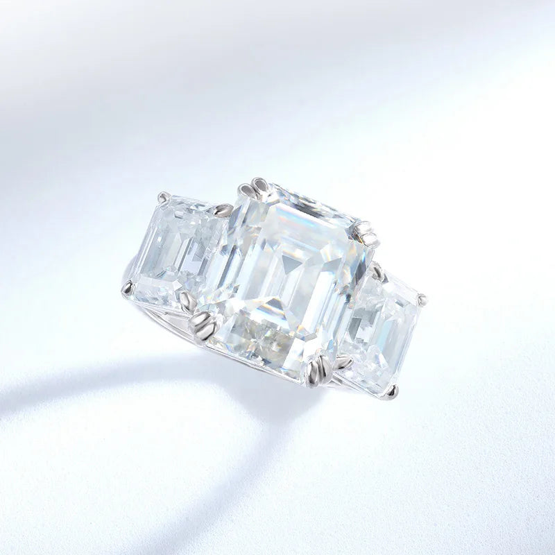 Three Emerald cut 925 silver tcw12ct Moissanite Rings