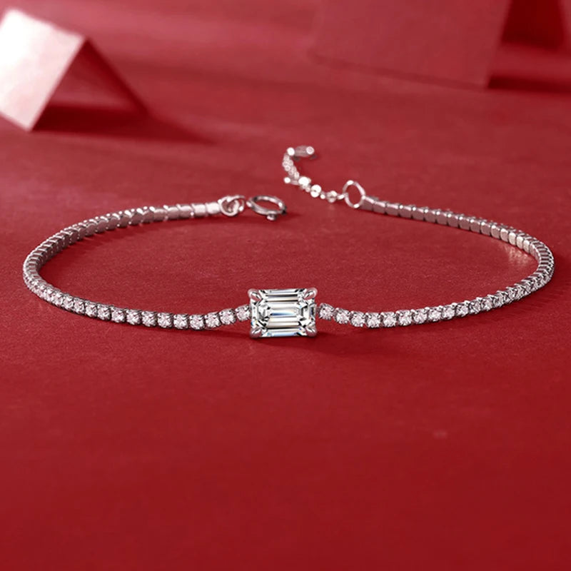 Emerald Cut 18k Gold Plated 925 Silver 1ct Moissanite Tennis Bracelet