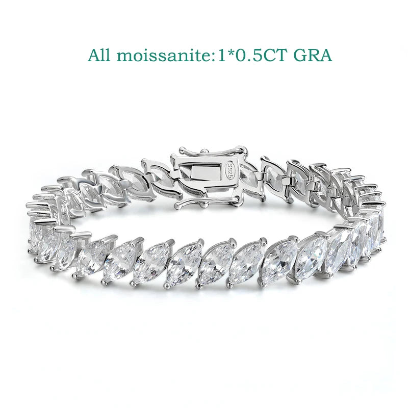 Grand 0.5CT Marquise Cut 925 silver Moissanite Tennis Bracelets