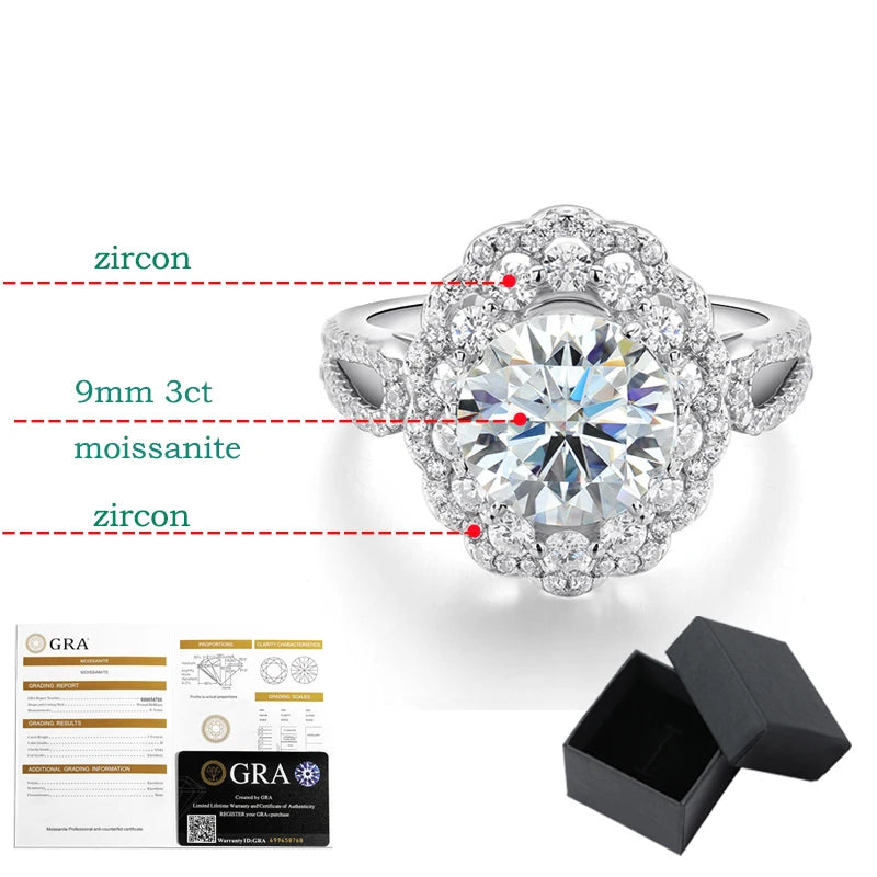 Luxury 925 Sterling Silver 3CT Moissanite Ring