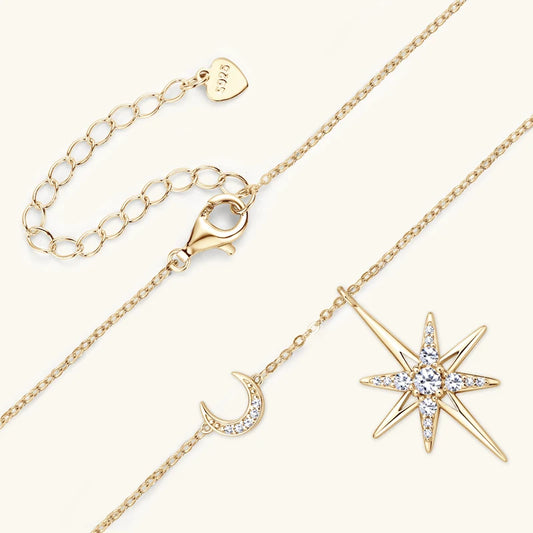 Round Cut Moon Star Moissanite Pendant Necklace