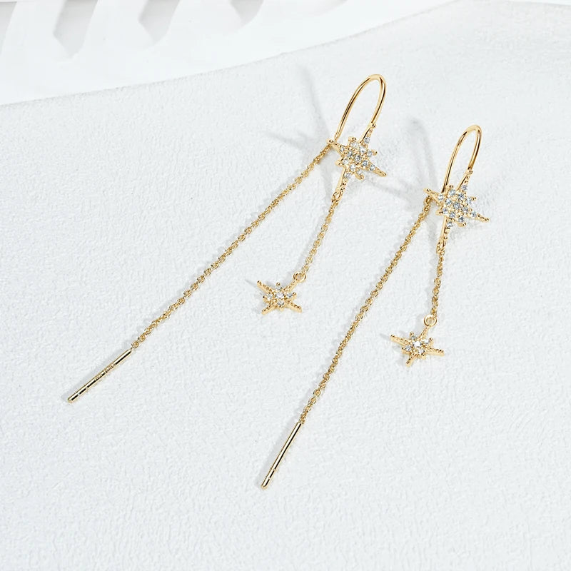 Lynn's Moissanite Star Tassel Chain Drop Earrings