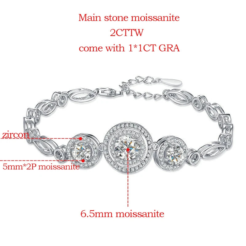 Halo Luxury 925 silver 2ct Moissanite Bracelets