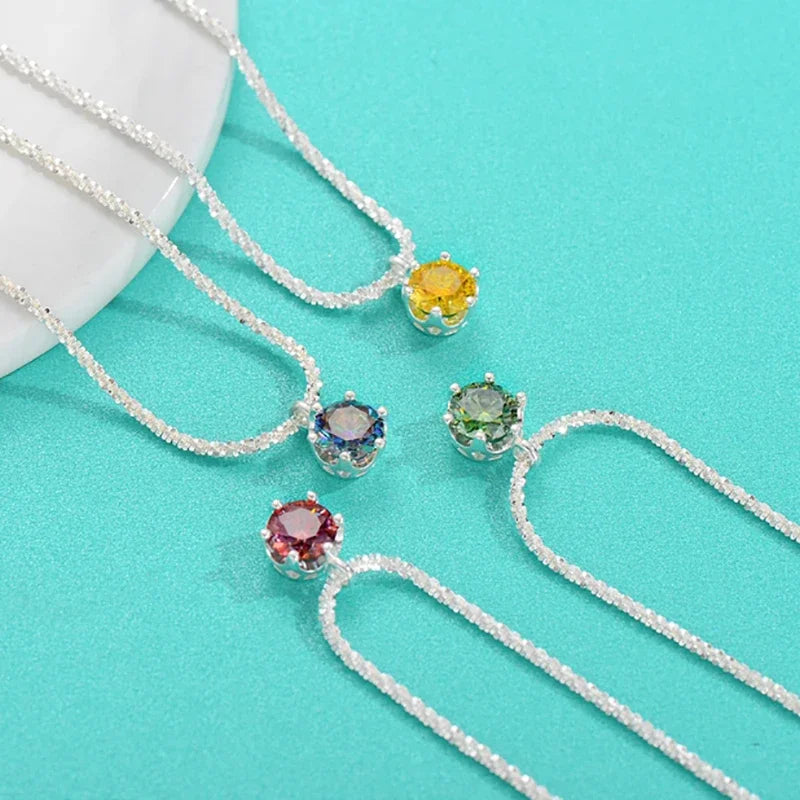 Classic 925 silver 0.5-2CT Colorful Moissanite Necklace