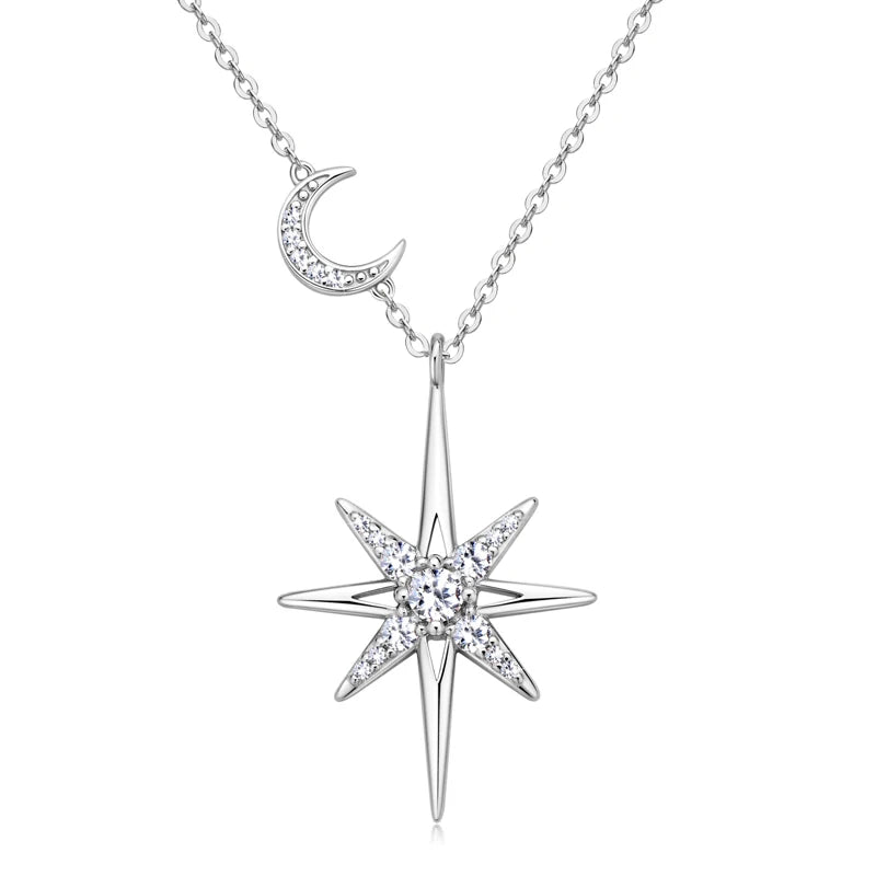 Round Cut Moon Star Moissanite Pendant Necklace