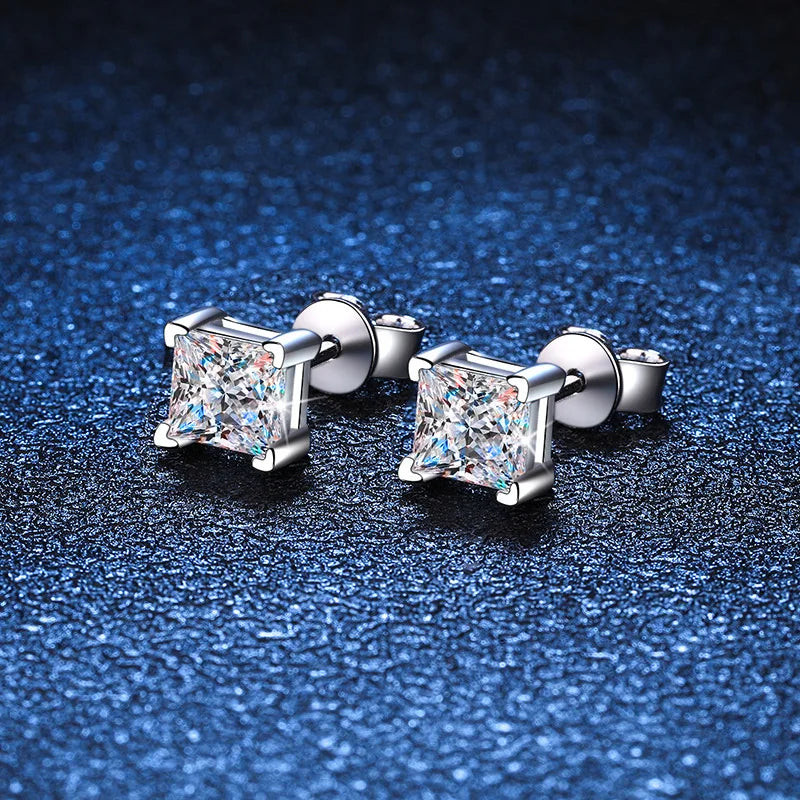 Princess Moissanite Zirconia Stud Earrings