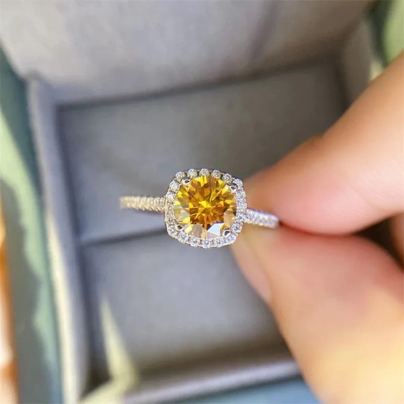 Halo Yellow Asscher 0.5-3ct Moissanite Ring