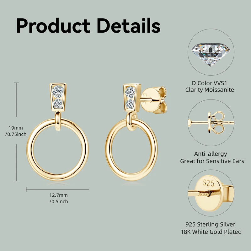 Lynn's Moissanite Pendientes Circle Pendant Earrings