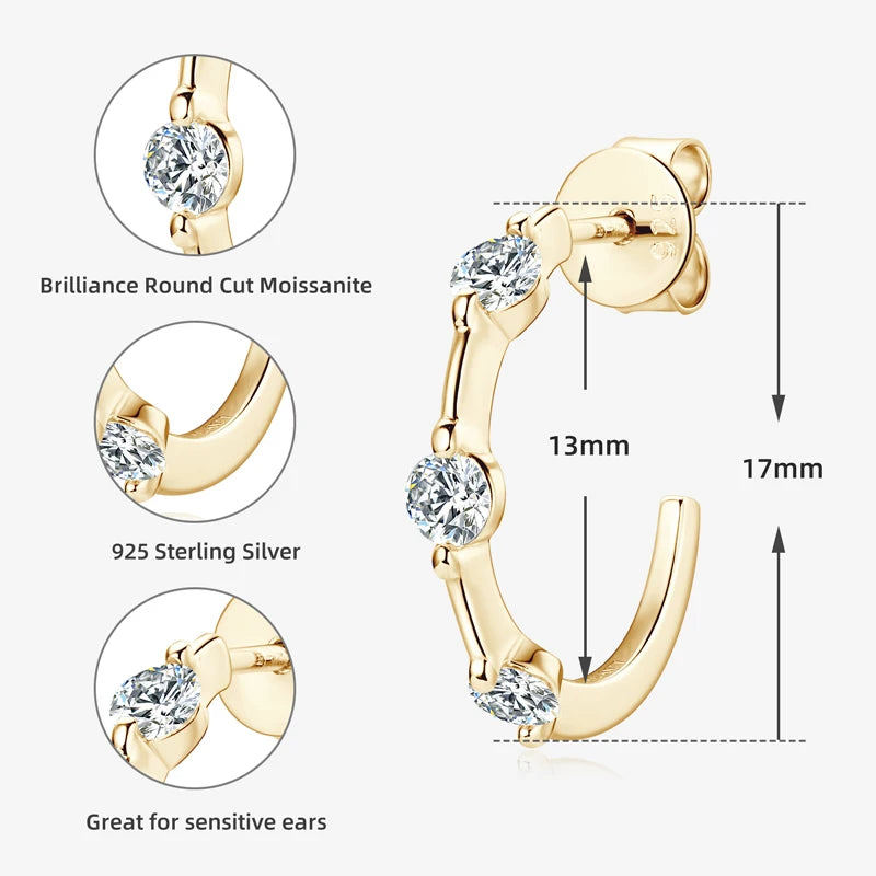 Fine Jewelry Moissanite C-shaped Studs Earrings