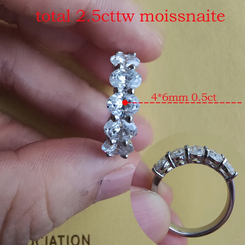 Daily Jewelry 2.5ct 6.6ct Oval Cut Moissanite Row Ring