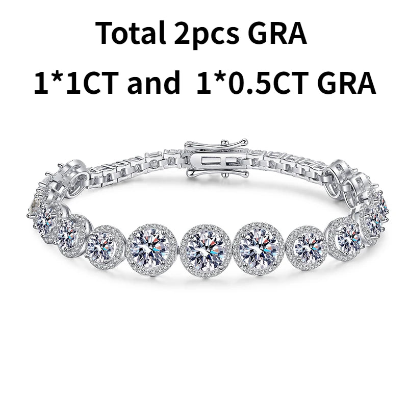 Luxury Sparkling 925 Sterling Silver Chain 11.1ct Moissanite Tennis Bracelet