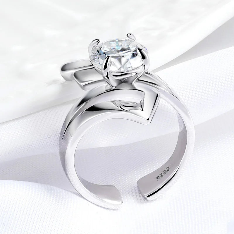 Adjustable 925 silver 2ct Round Moissanite Rings