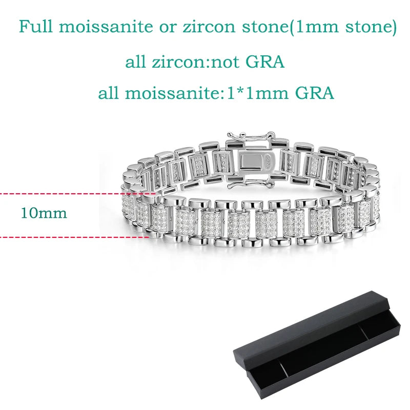 Cuban Hip Hop 925 Silver 10mm Moissanite Cuban Bracelets