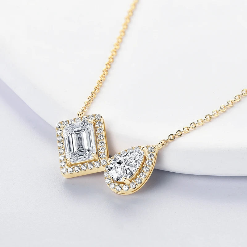 Lynn's Pear Emerald Cut Moissanite Necklaces