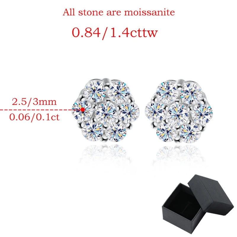 Sparkling Flower 925 Silver 2.5-3mm  Moissanite Studs Earrings