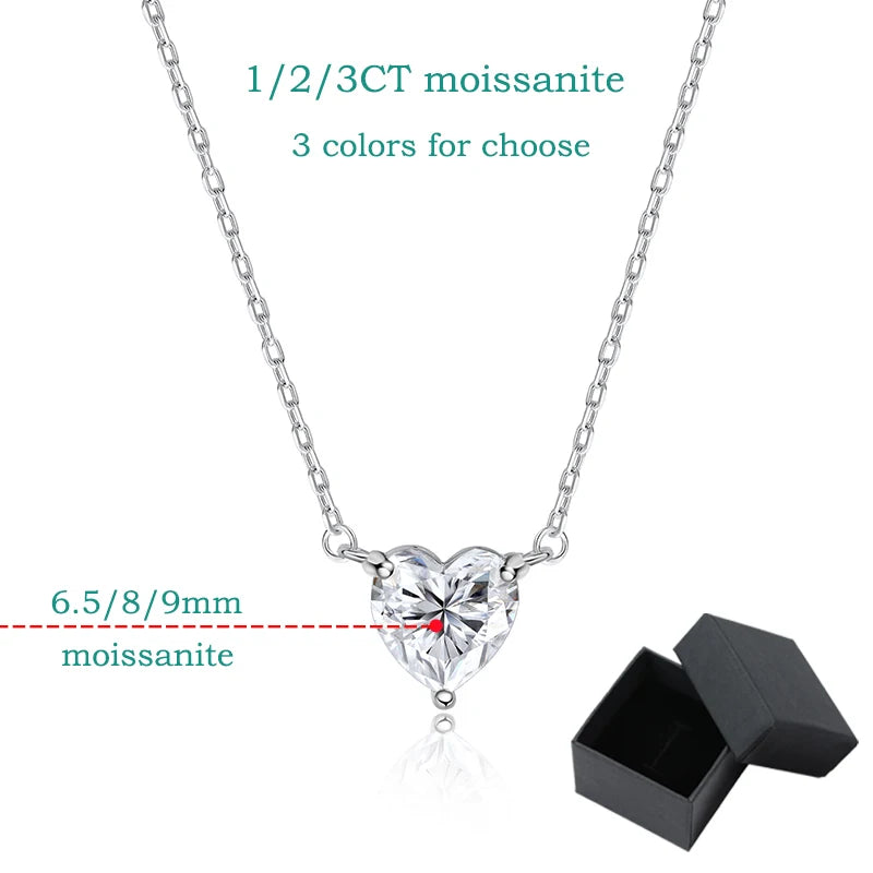 18k Gold Plated 925 Silver Heart Cut 1CT 2CT 3CT Moissanite Necklaces