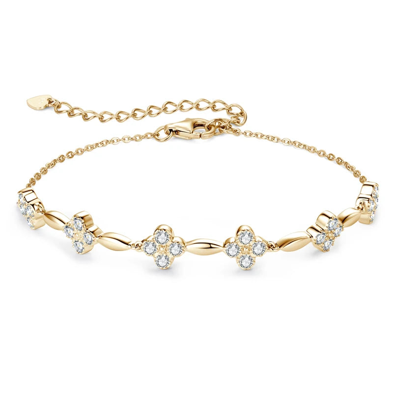 Flower 2mm 925 Silver Gold-Plated Moissanite Chain Bracelet