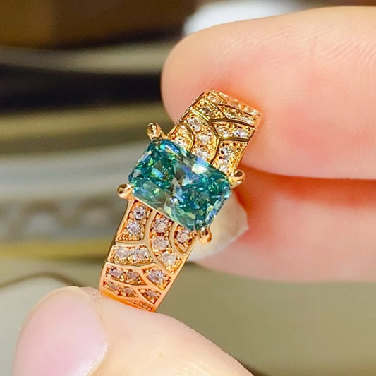 Beryl Emerald Gold-Plated Moissanite Ring