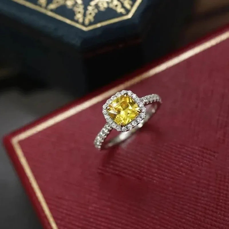 Halo Yellow Asscher 0.5-3ct Moissanite Ring