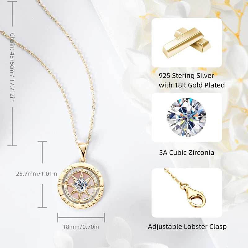 Exquisite Compass Cubic Zirconia Pendant Necklaces