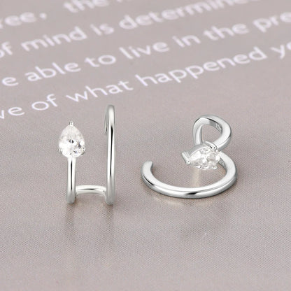 Pear Moissanite Earcuff Pierced Cartilage Earrings