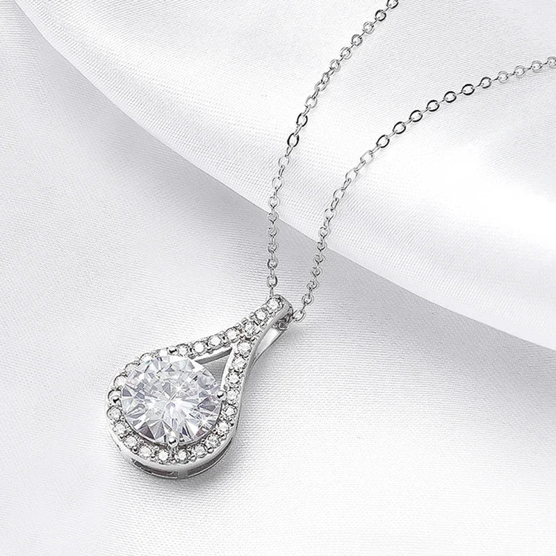 Sparkling Luxury 925 silver 1-5ct Moissanite Drop Necklace