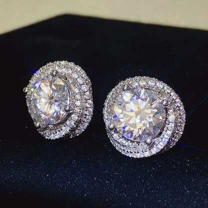 Luxury Classic Halo 3ct*2 Moissanite Stud Earrings