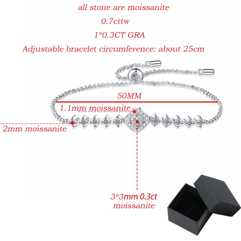 Princess Cut Square Luxury Chian S925 Silver Moissanite Bracelets