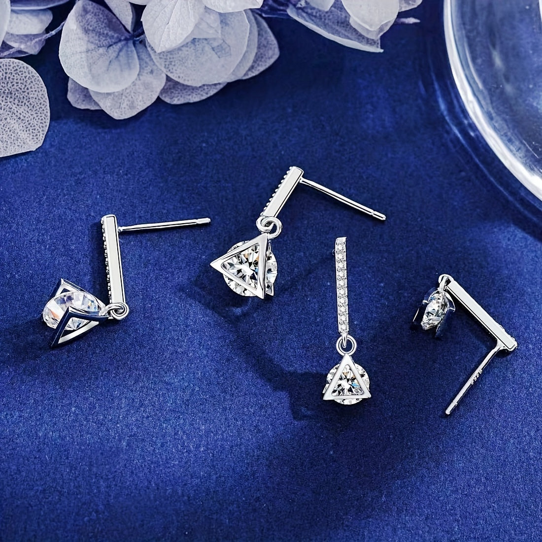 Triangle Drop Earrings 925 Sterling Silver Moissanite