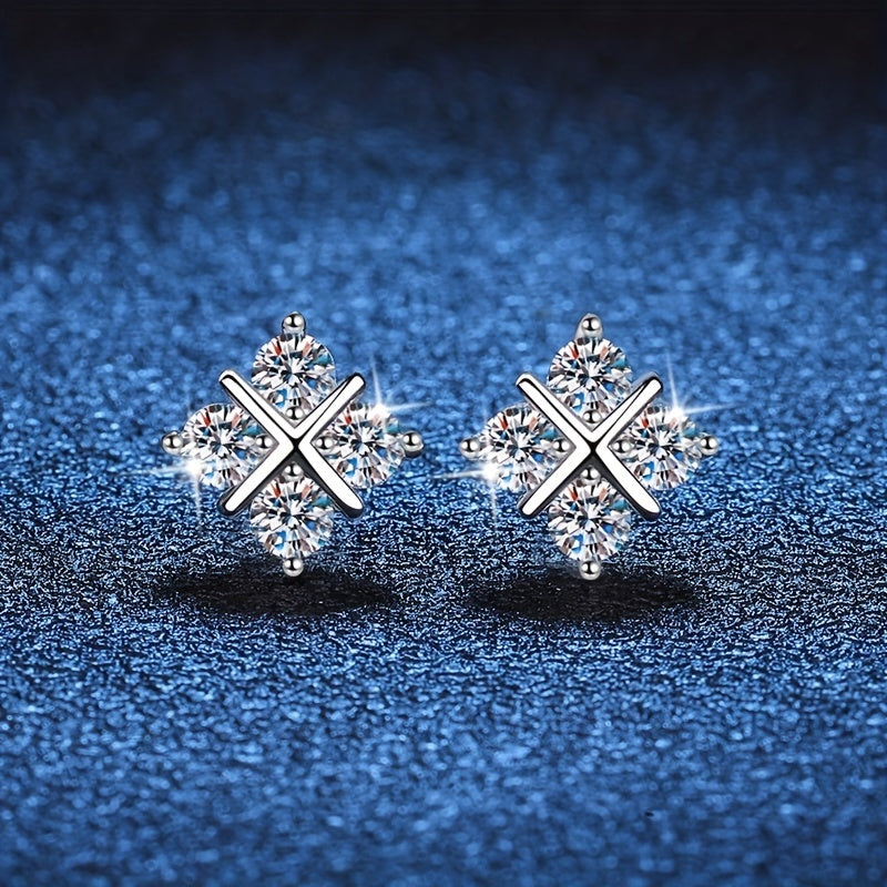 Geometric 925 Sterling Silver Moissanite Stud Earrings