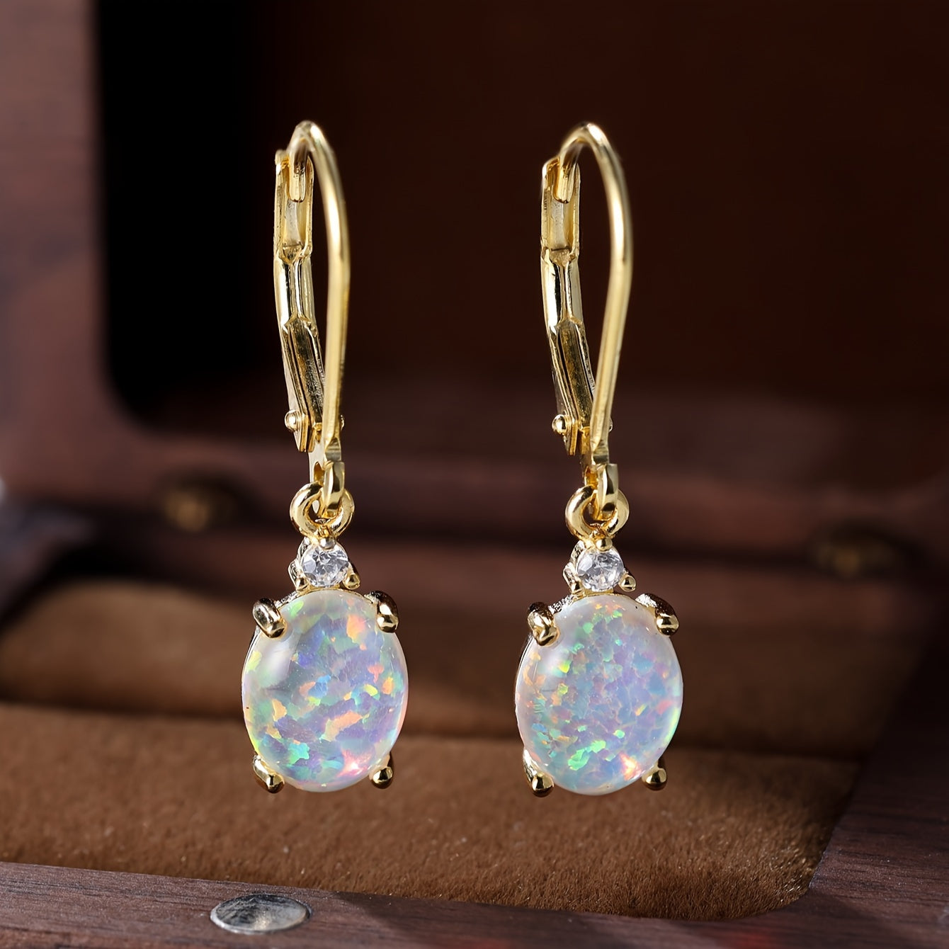 S925 Round-Cut Opal Dangle Drop Earrings