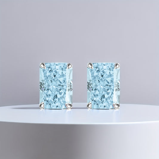 7ct Delicate Light Blue Radiant Cut Synthetic Zircon Earrings