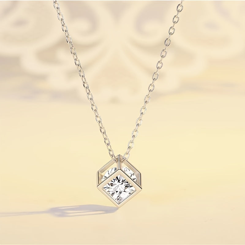 Magnificent Box Moissanite Cube Pendant Necklace