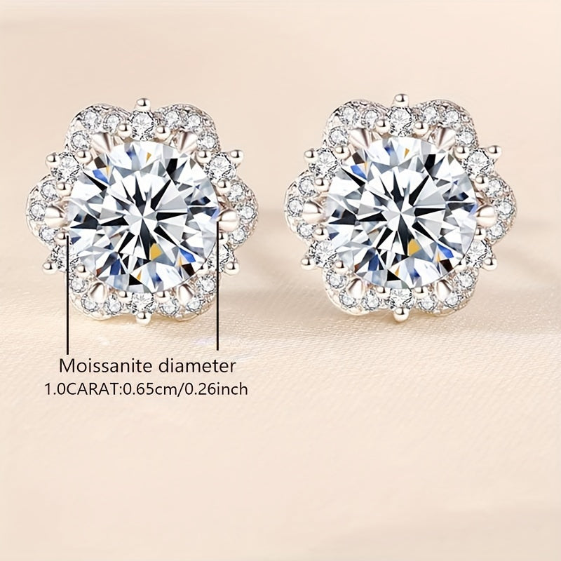 925 Sterling Silver Flower Missanite Stud Earrings