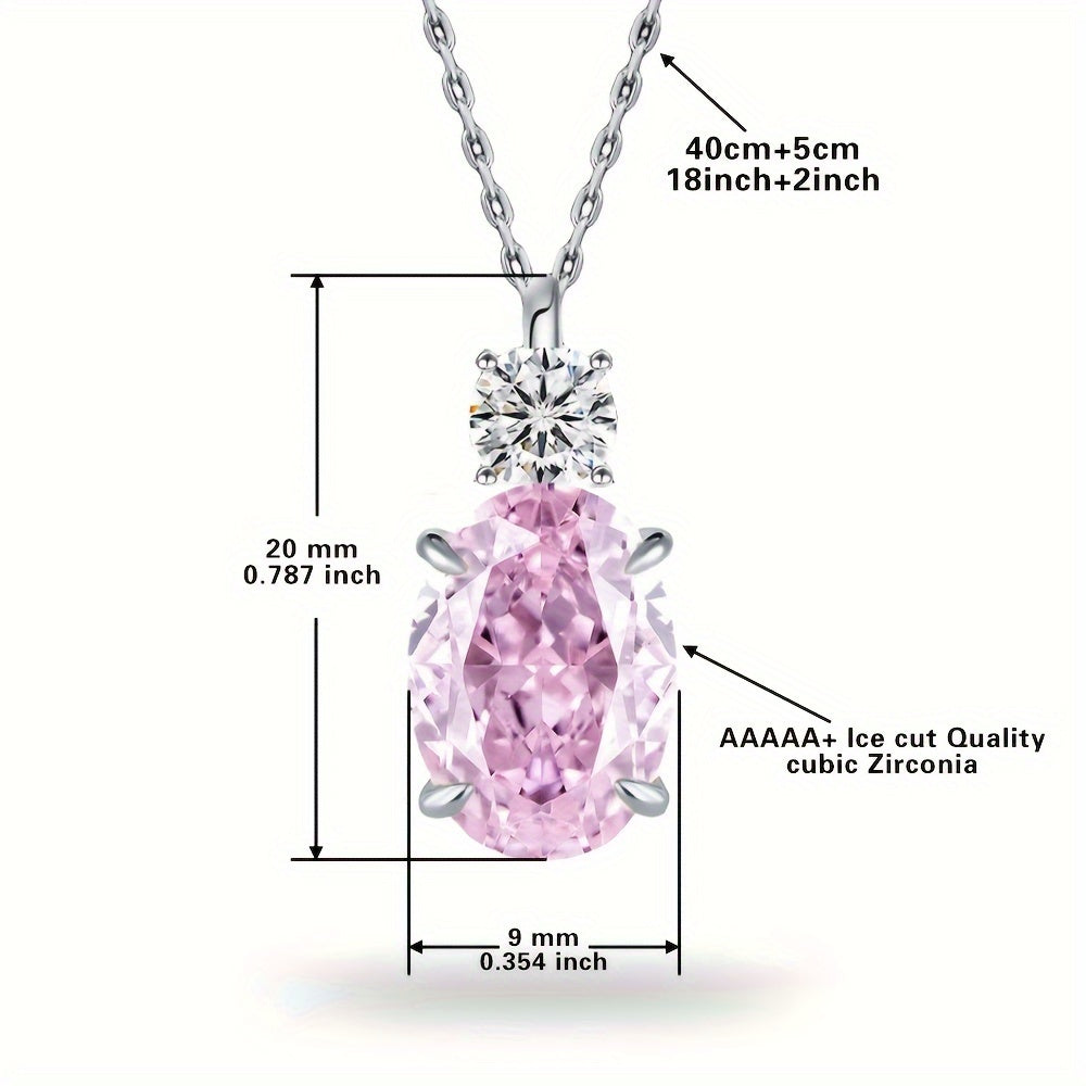 Pink Cubic Zircon S925 Sterling Silver Oval Pendant Necklace