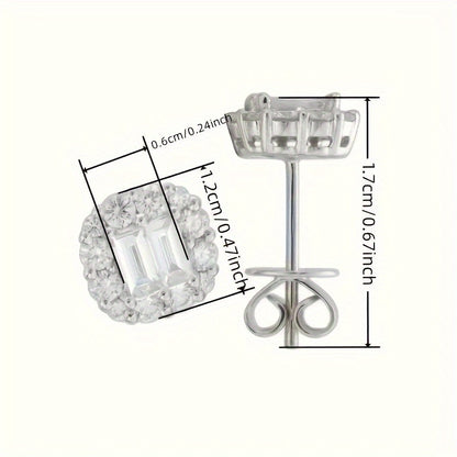S925 Square Zirconia Stud Earrings