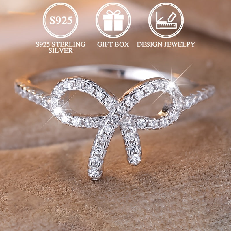 Lovely Butterfly Bow S925 Sterling Silver Zirconia Ring