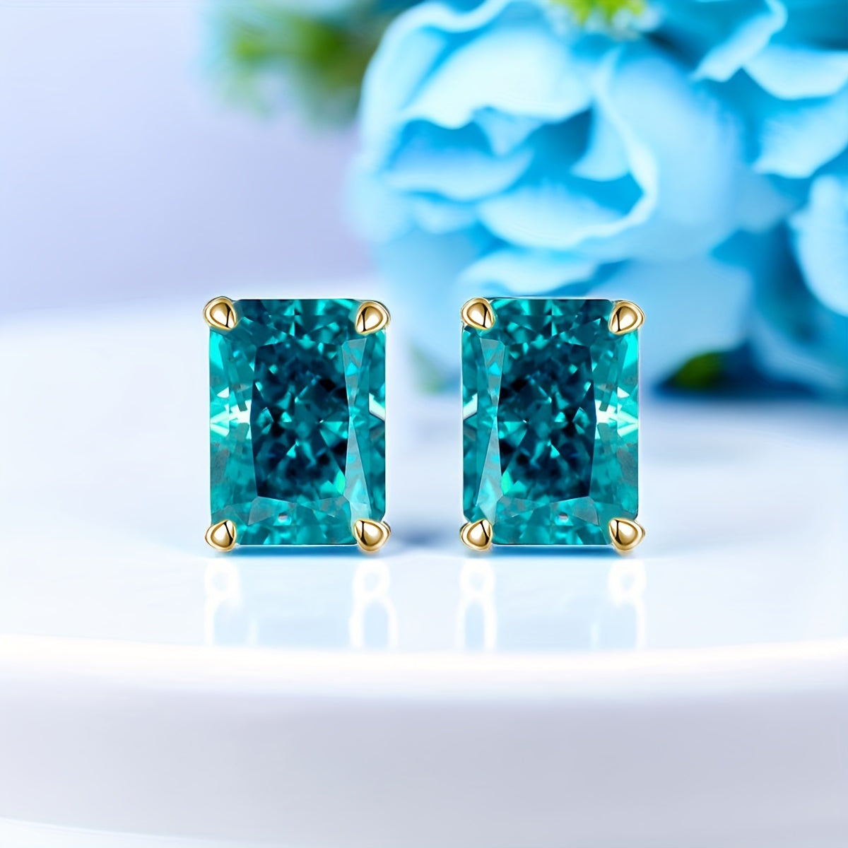 Elegant 7Ct Paraiba Blue Cubic Zirconia Stud Earrings