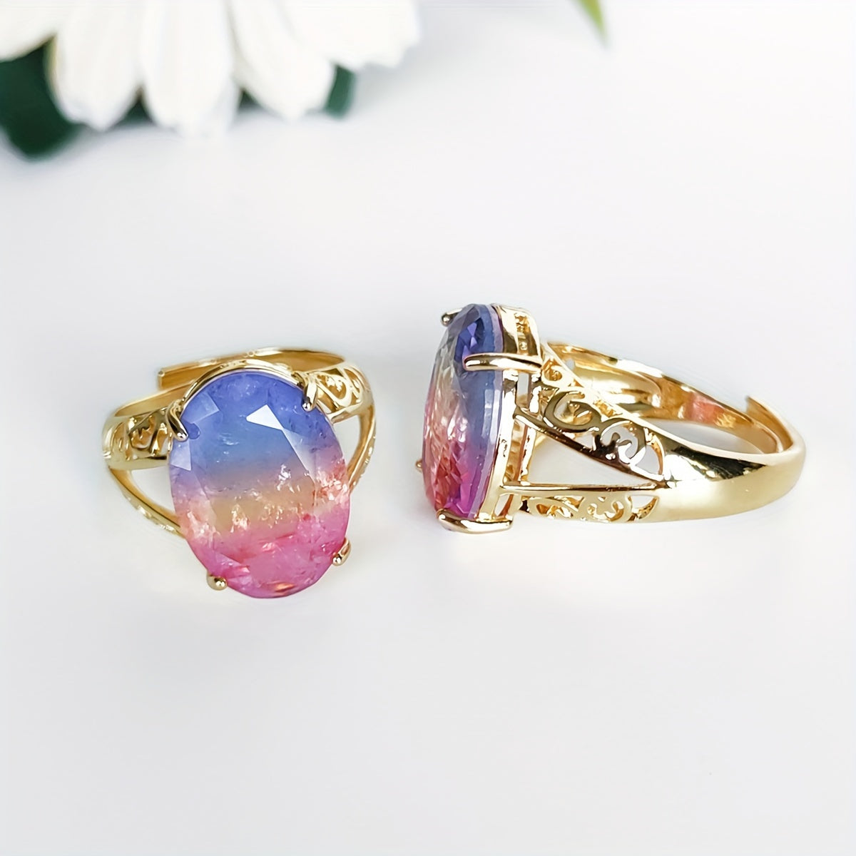 Simple Gradient Oval Artificial Crystal Fusion Stone Ring