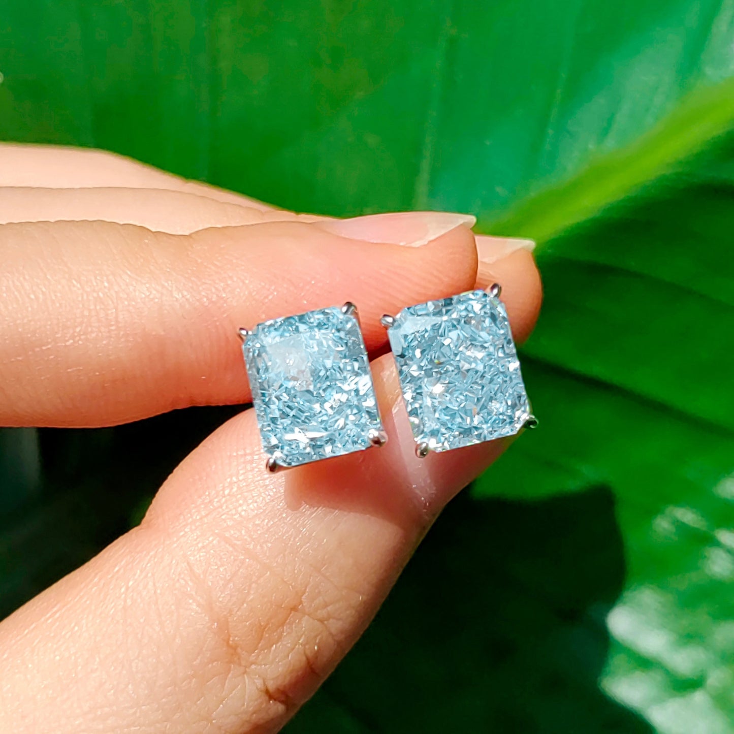 7ct Delicate Light Blue Radiant Cut Synthetic Zircon Earrings